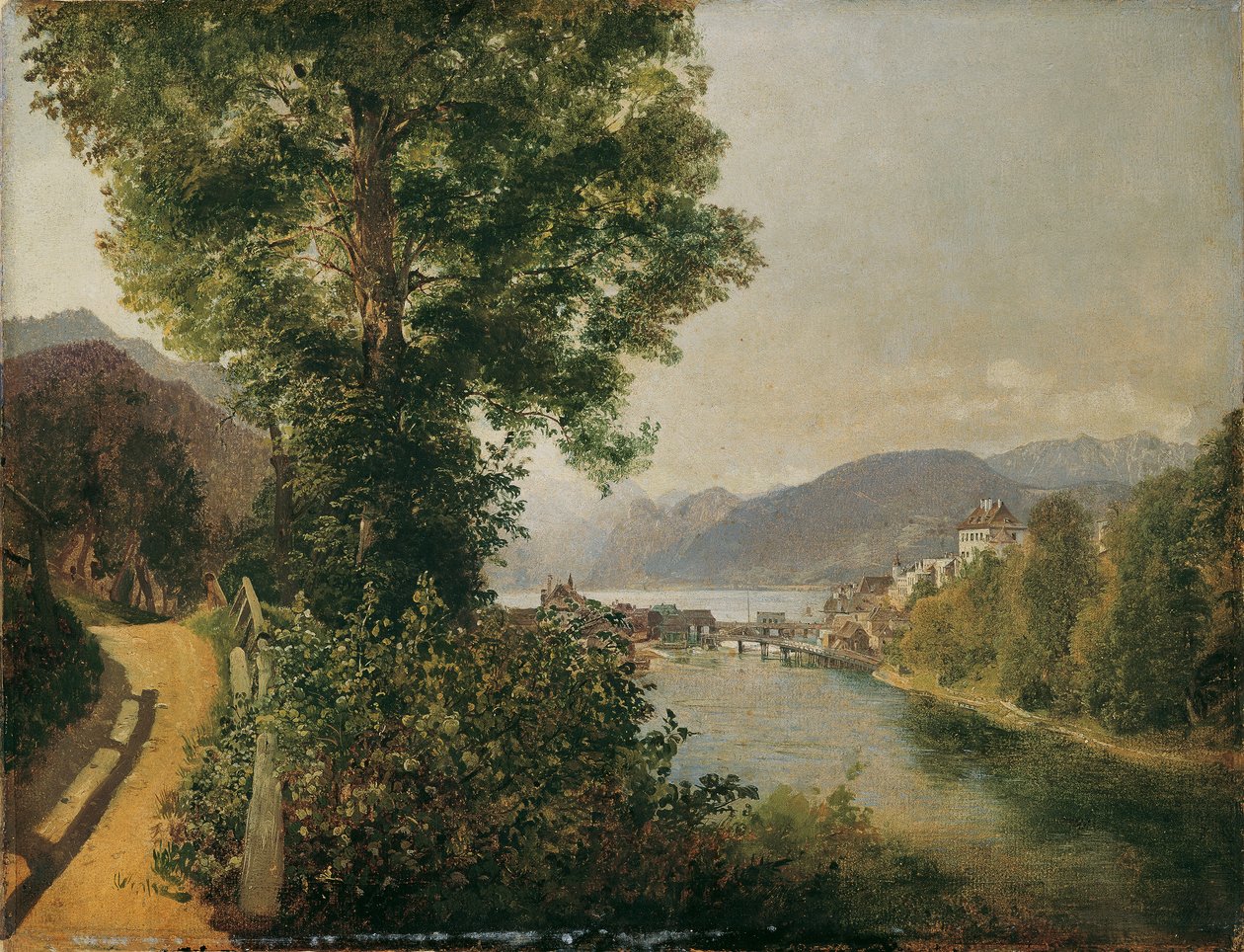 Widok na Traunsee z Traun koło Gmunden autorstwa Leopold Blonder