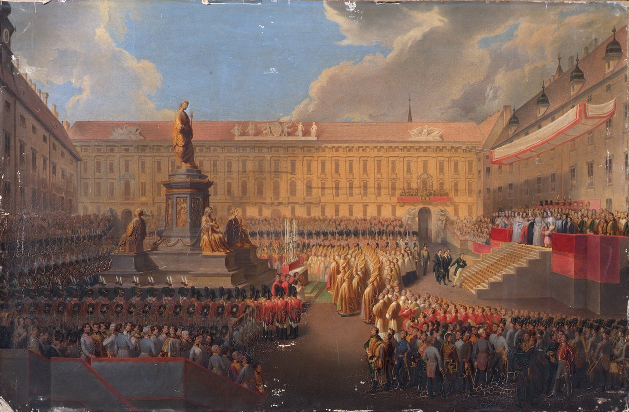 Odsłonięcie pomnika cesarza Franciszka I Austrii 19 czerwca 1846 r. na wiedeńskim Franzensplatz autorstwa Leopold Bucher