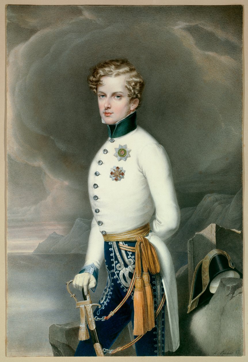 Król Rzymu i książę Parmy Napoleon II, książę Reichstadt (1811-1832) syn cesarza Napoleona I (1769-1821) w mundurze jako podpułkownik pułku Gustave Prince of Wasa Grawerowanie Leopolda Buchera (1797-1858) 1832 Ciemny. 0,33x0,22 m Malmais autorstwa Leopold Bucher
