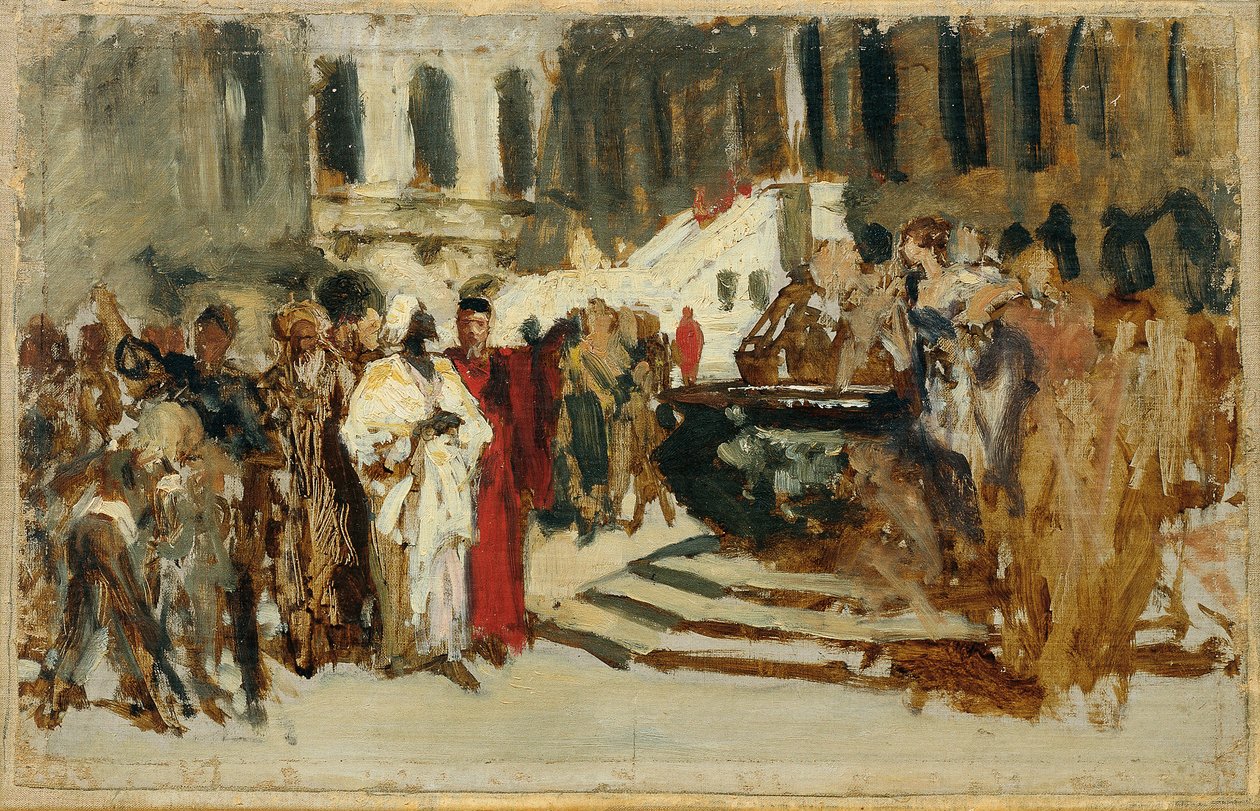 Szkic do obrazu „Arabscy ​​kupcy w Wenecji” autorstwa Leopold Carl Muller