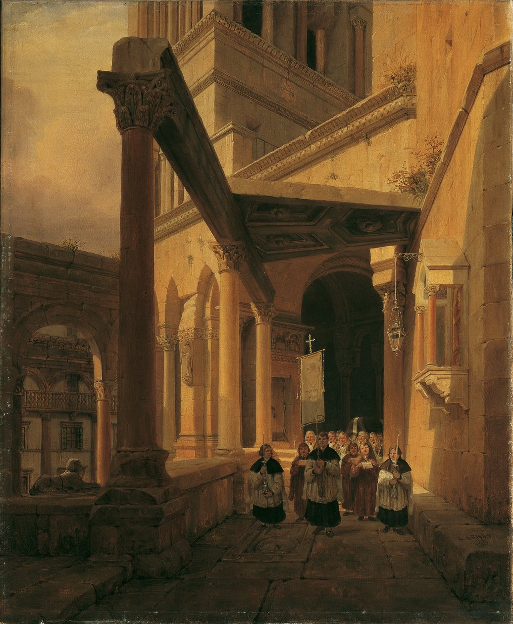 Widok kolumnady w świątyni Diany w Spalato autorstwa Leopold Ernst