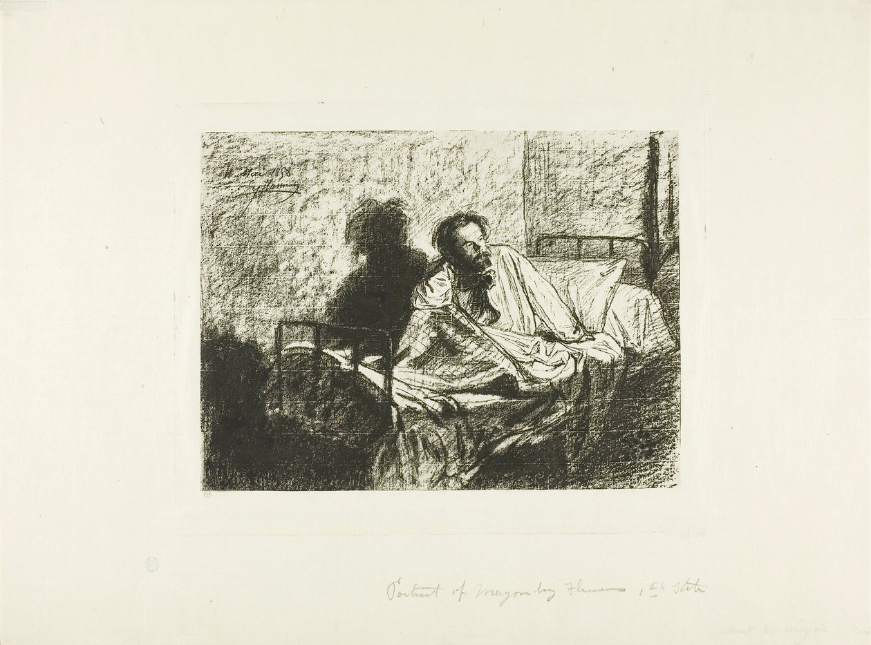 Portret Charlesa Meryona siedzącego w łóżku autorstwa Leopold Flameng