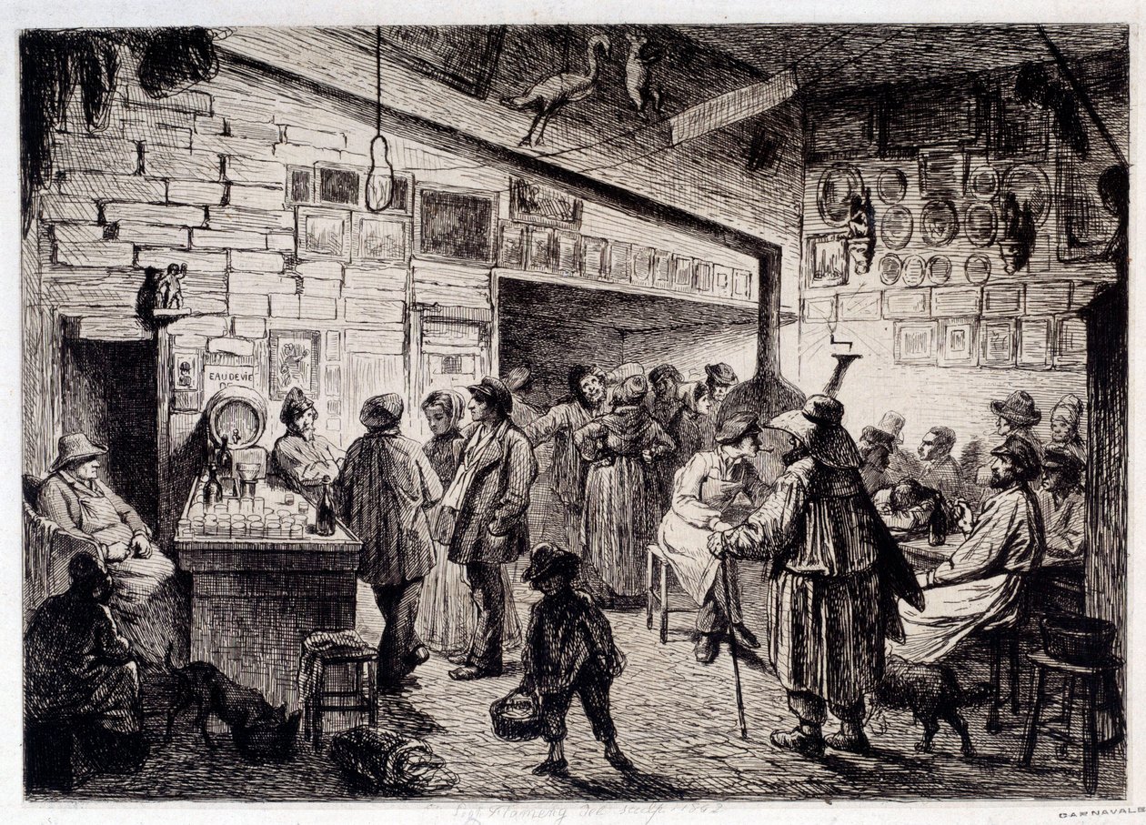 Widok wnętrza kabaretu Białego Królika” zburzonego w 1860”” Grawerowanie Leopolda Flamenga (1831-1911) 1863 Paryż, Musee Carnavalet autorstwa Leopold Flameng
