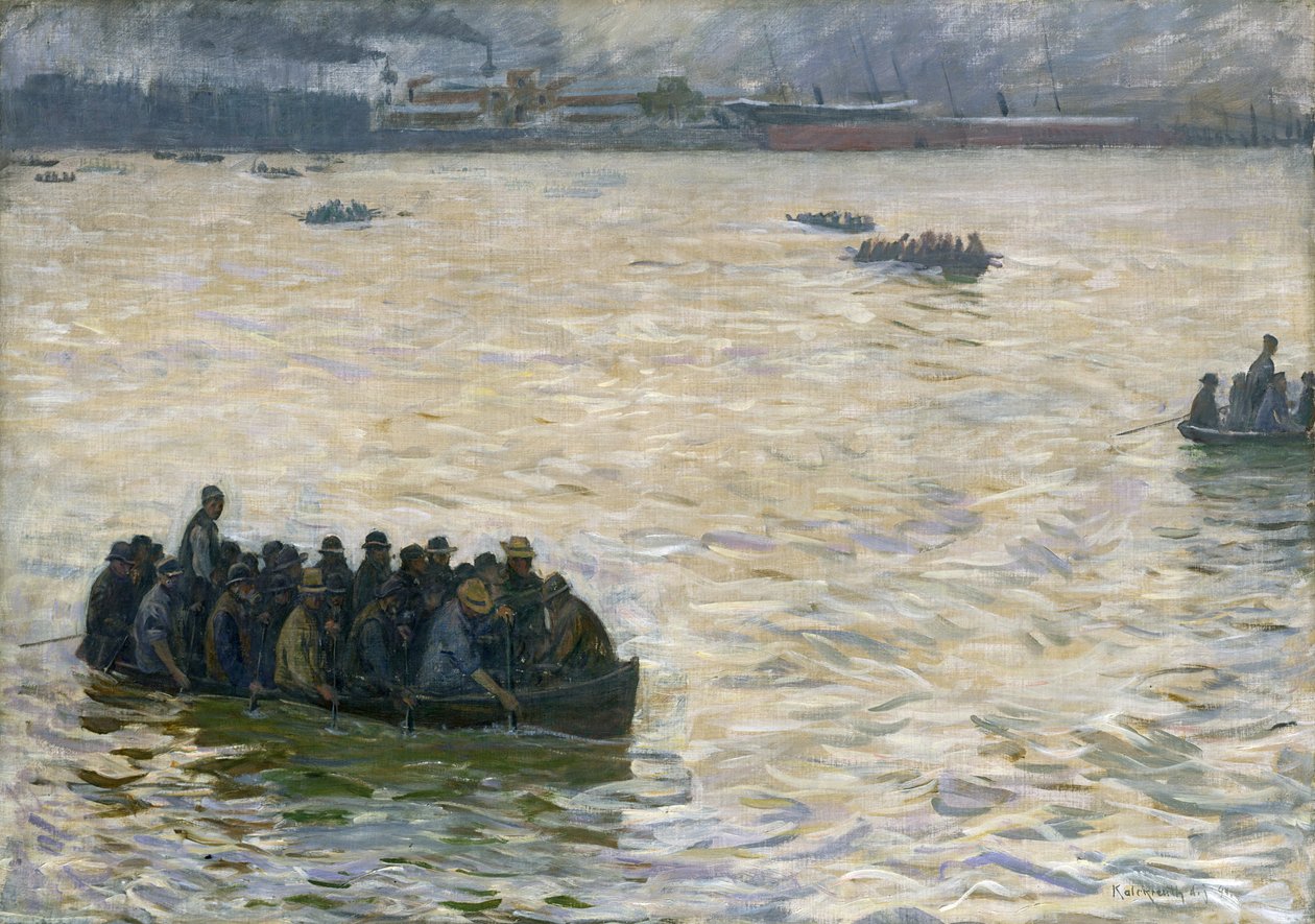 Stoczniowcy wracają do domu nad Łabą, 1894 autorstwa Leopold Karl Walter von Kalckreuth