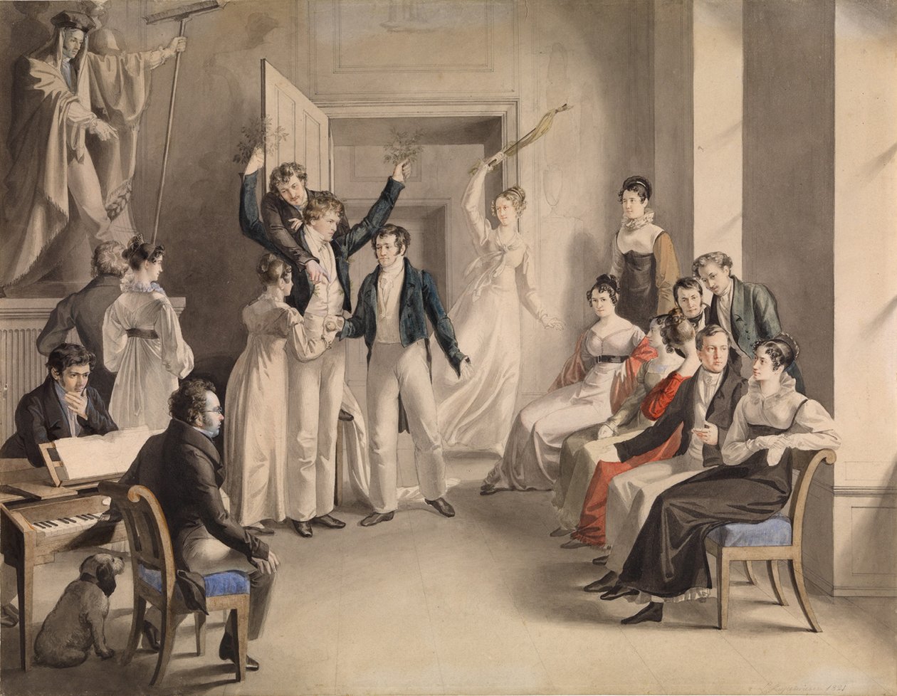 Franza Schuberta 1797-1828. Partyjna gra Schubertów w Atzenbrugg, 1821 autorstwa Leopold Kupelwieser
