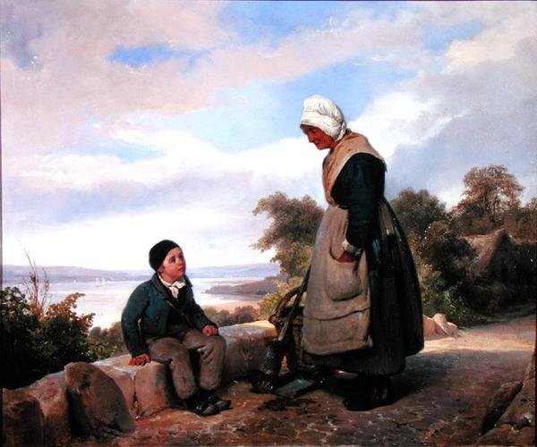 Wieśniaczka i chłopiec (olej na płótnie) autorstwa Leopold Leprince