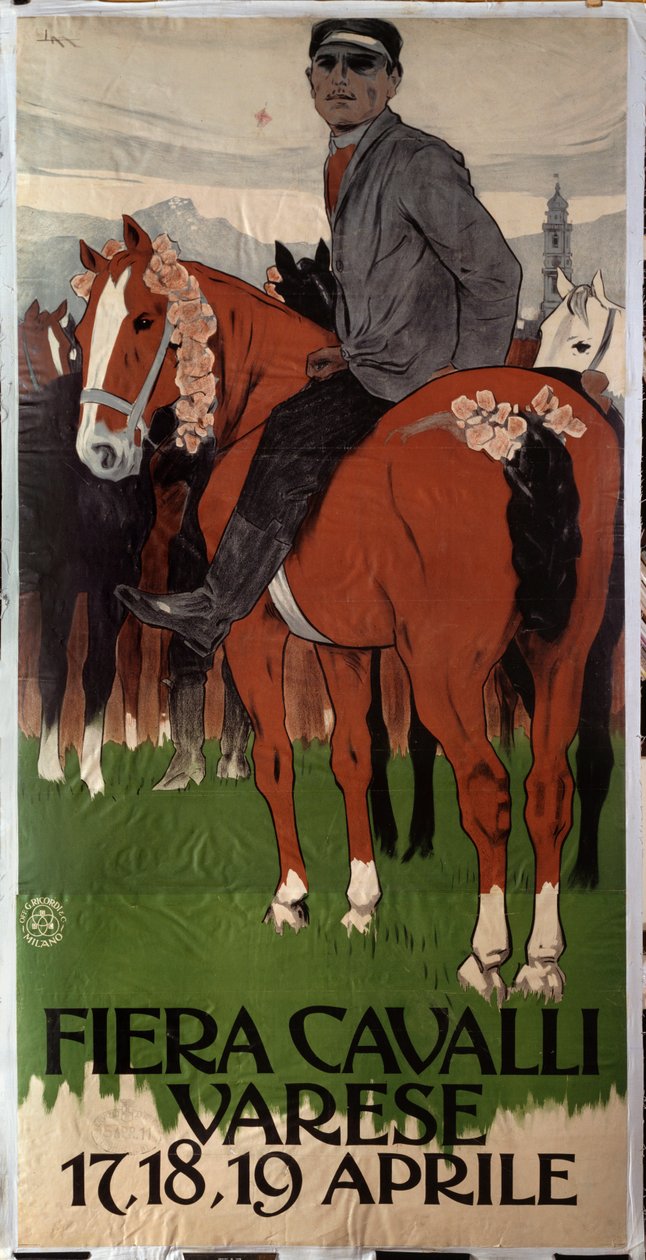Plakat reklamowy targu koni w Varese we Włoszech autorstwa Leopoldo Metlicovitz