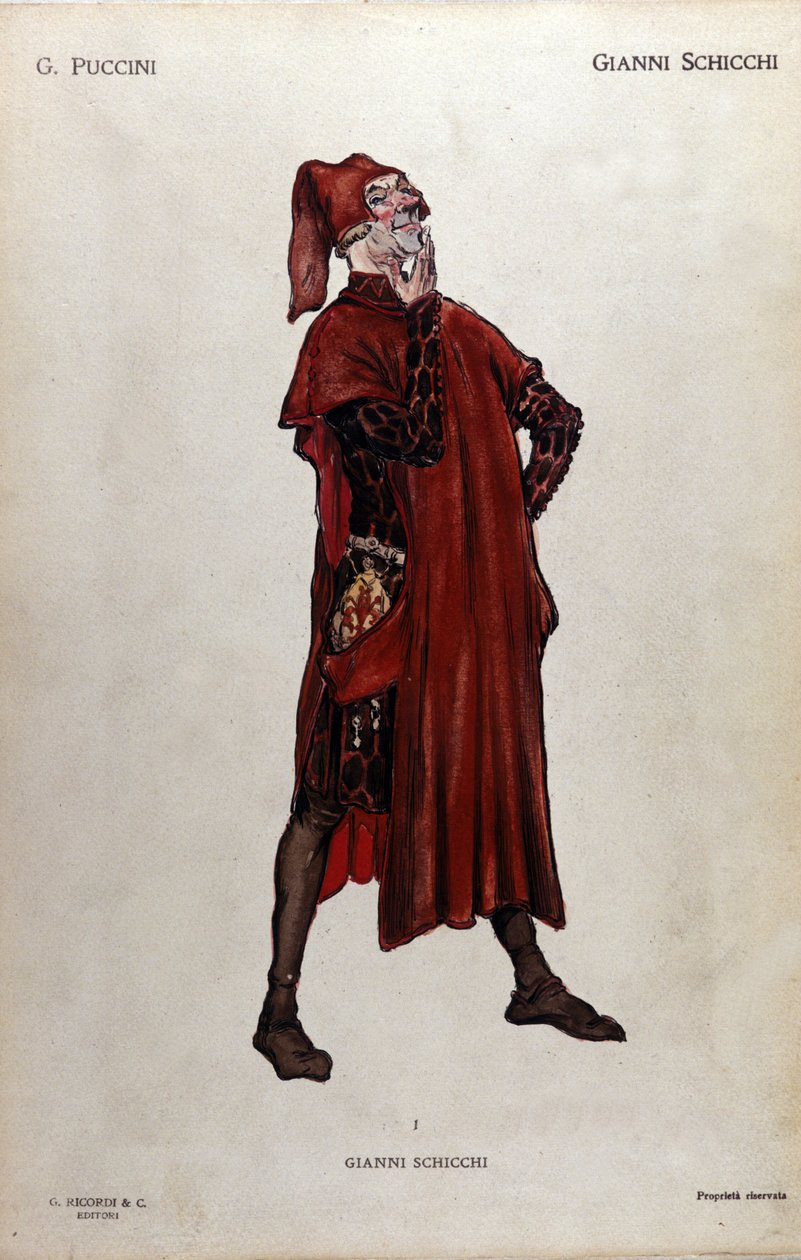 Kostium dla postaci Gianniego Schicchi z opery „Il trittico” (Tryptyk) Giacomo Pucciniego (1858-1924) - 1919 autorstwa Leopoldo Metlicovitz