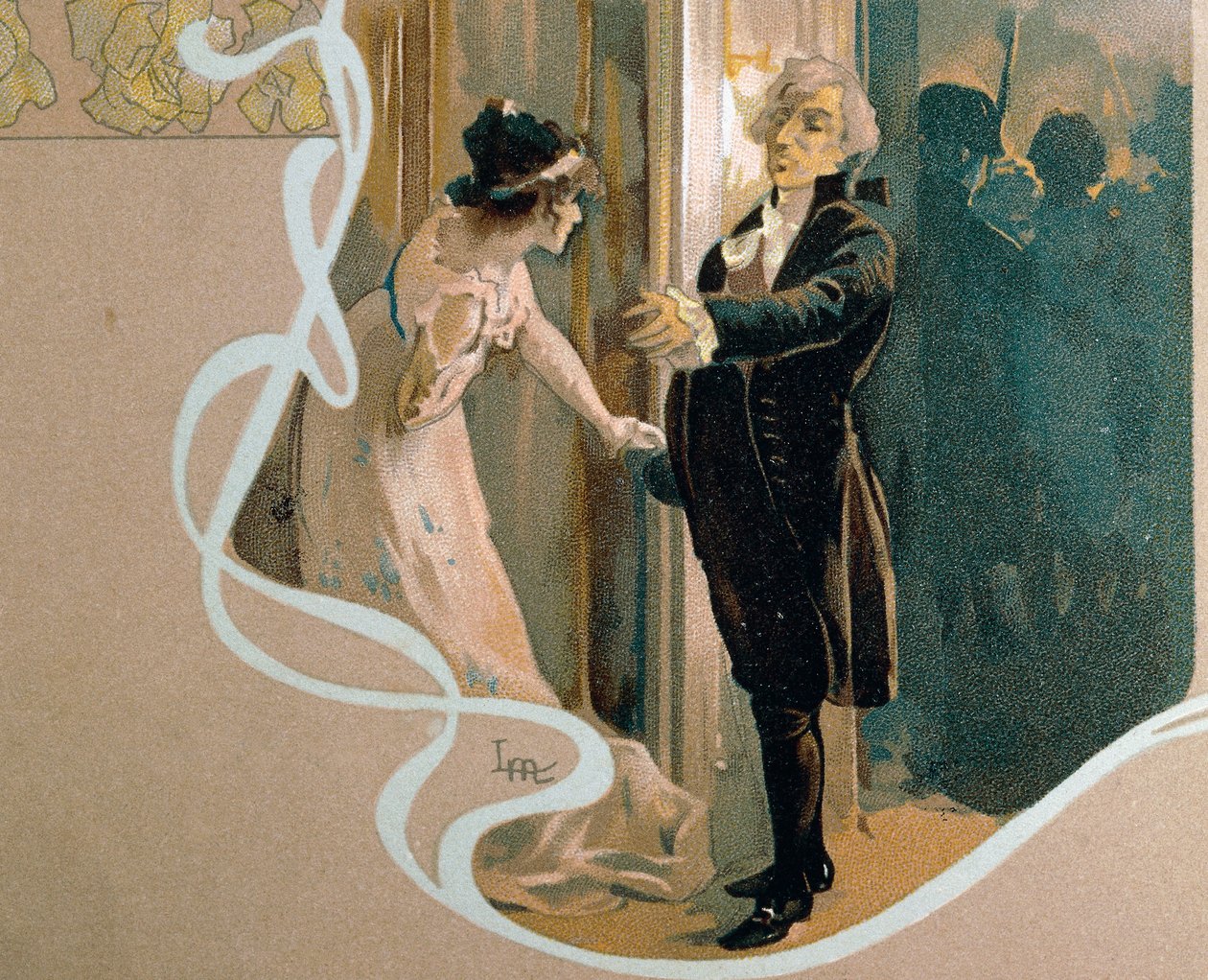 Ilustrowana pocztówka Leopoldo Metlicovitz (1868-1944) przedstawiająca scenę z Toski, opera Giacomo Pucciniego (1858-1924) autorstwa Leopoldo Metlicovitz