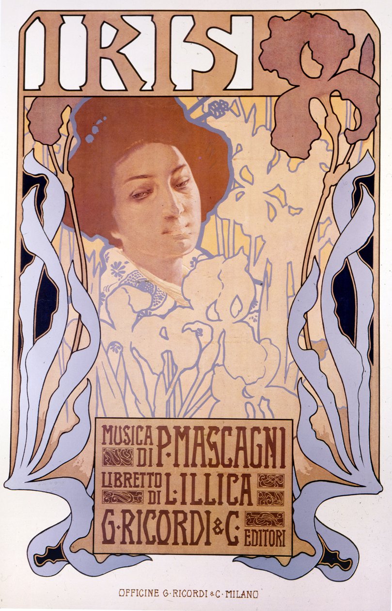 Iris skomponował Pietro Mascagni, plakat Leopoldo Metlicovitz, libretto Luigi Illica, 1898. autorstwa Leopoldo Metlicovitz