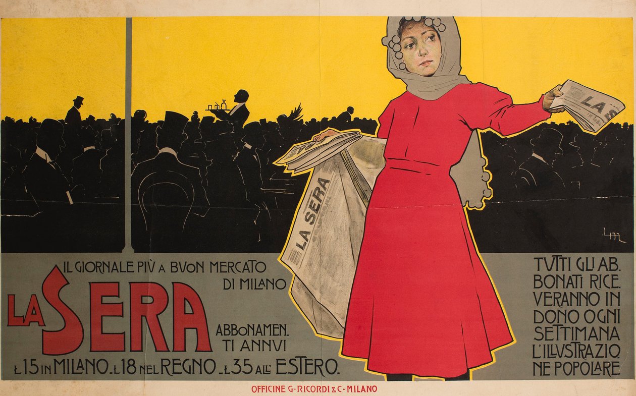 Wieczór. Najtańsza gazeta w Mediolanie, 1892. autorstwa Leopoldo Metlicovitz