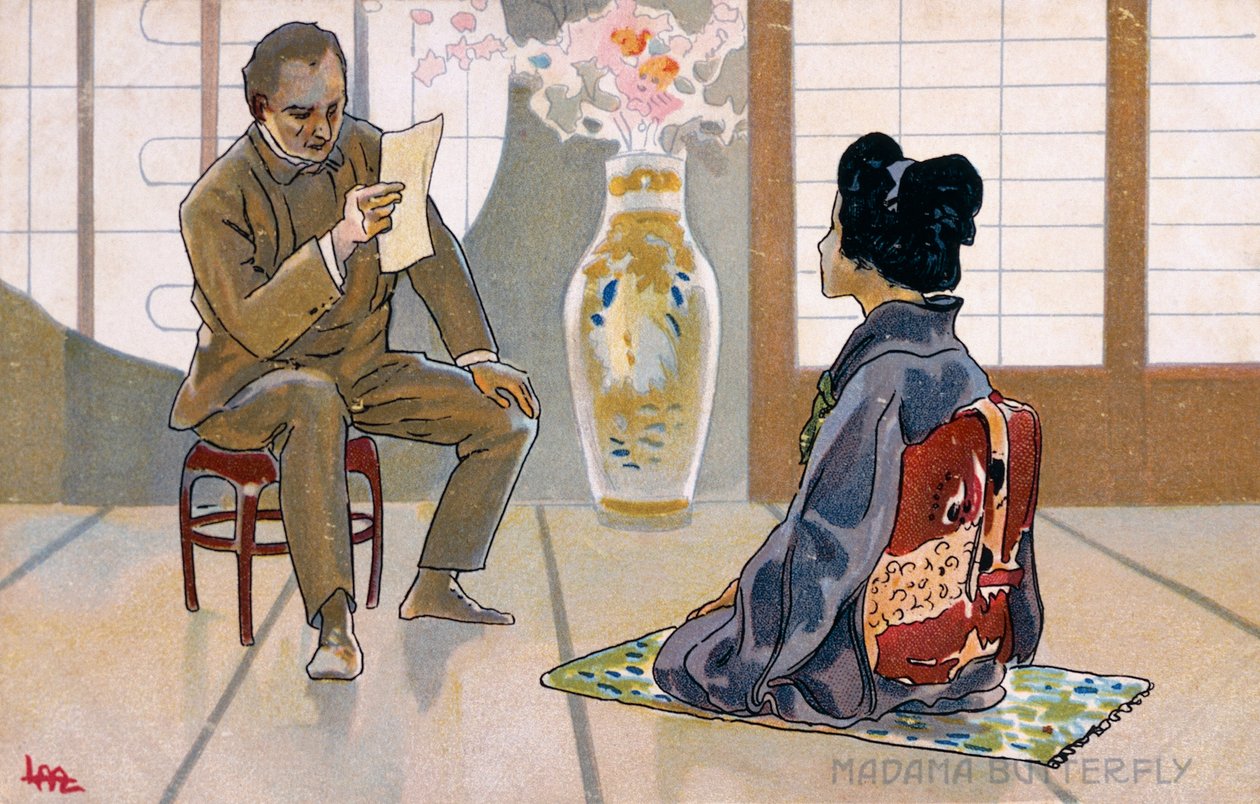 Pocztówka stworzona na premierę „Madame Butterfly”, w Brescia autorstwa Leopoldo Metlicovitz