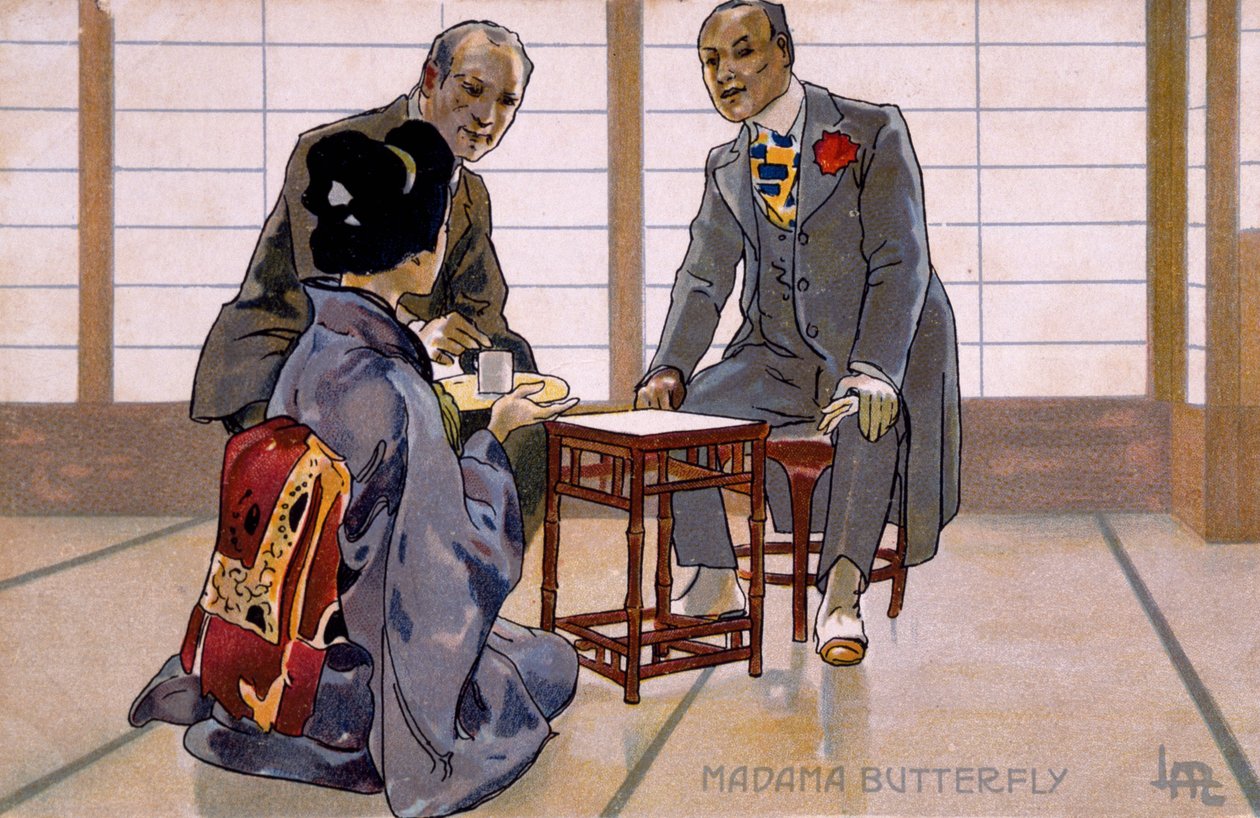 Pocztówka stworzona na premierę „Madame Butterfly”, w Brescia autorstwa Leopoldo Metlicovitz