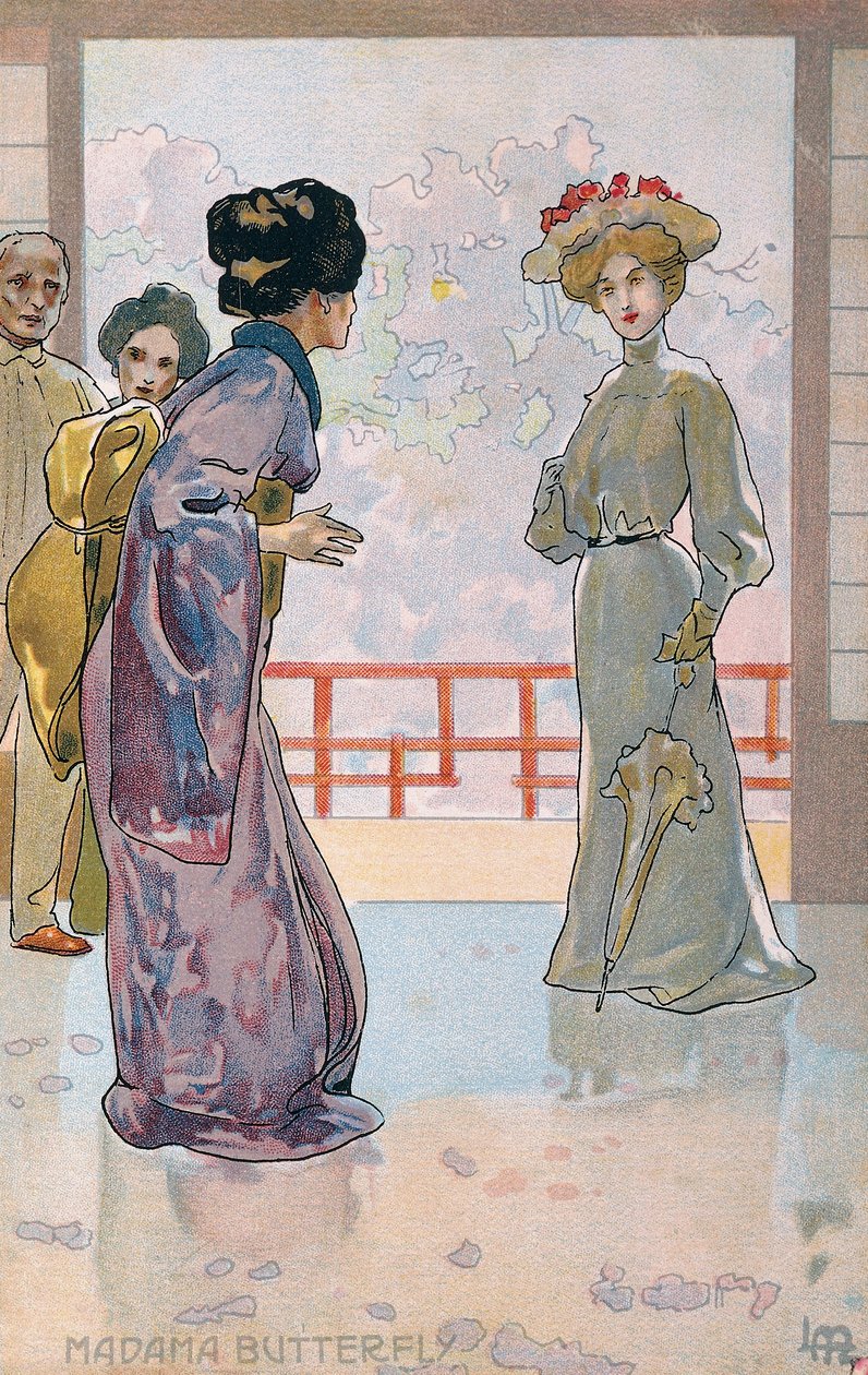 Pocztówka stworzona na premierę „Madame Butterfly”, w Brescia autorstwa Leopoldo Metlicovitz