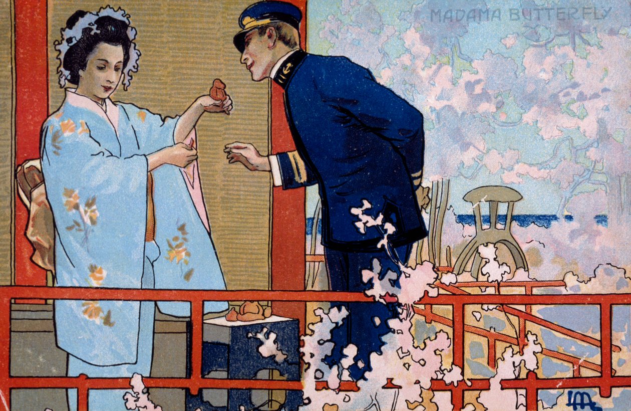 Pocztówka stworzona na premierę „Madame Butterfly”, w Brescii autorstwa Leopoldo Metlicovitz