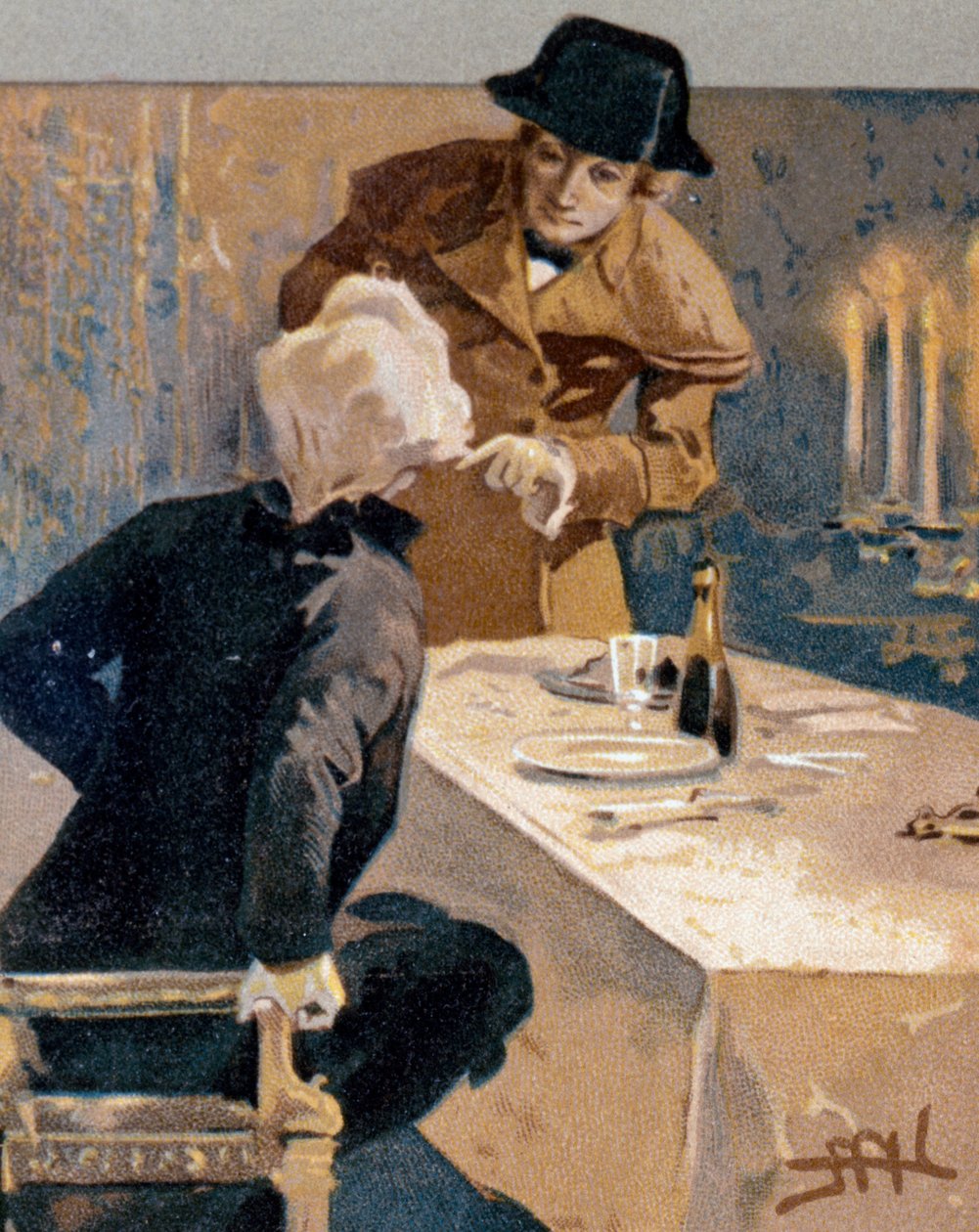 Pocztówka ilustrowana Leopoldo Metlicovitz (1868-1944) przedstawiająca sceny z Toski, opery Giacomo Pucciniego (1858-1924) autorstwa Leopoldo Metlicovitz