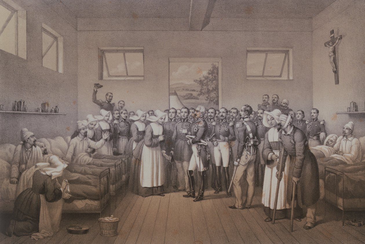 Aimable Jean Jacques Pelissier (1794-1864) Książę Malakoff odwiedzający rannych żołnierzy po zdobyciu Sewastopola w 1855 roku autorstwa Lepan
