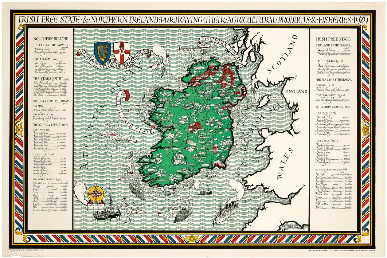 Mapa Wolnego Państwa Irlandzkiego i Irlandii Północnej autorstwa Leslie MacDonald Gill
