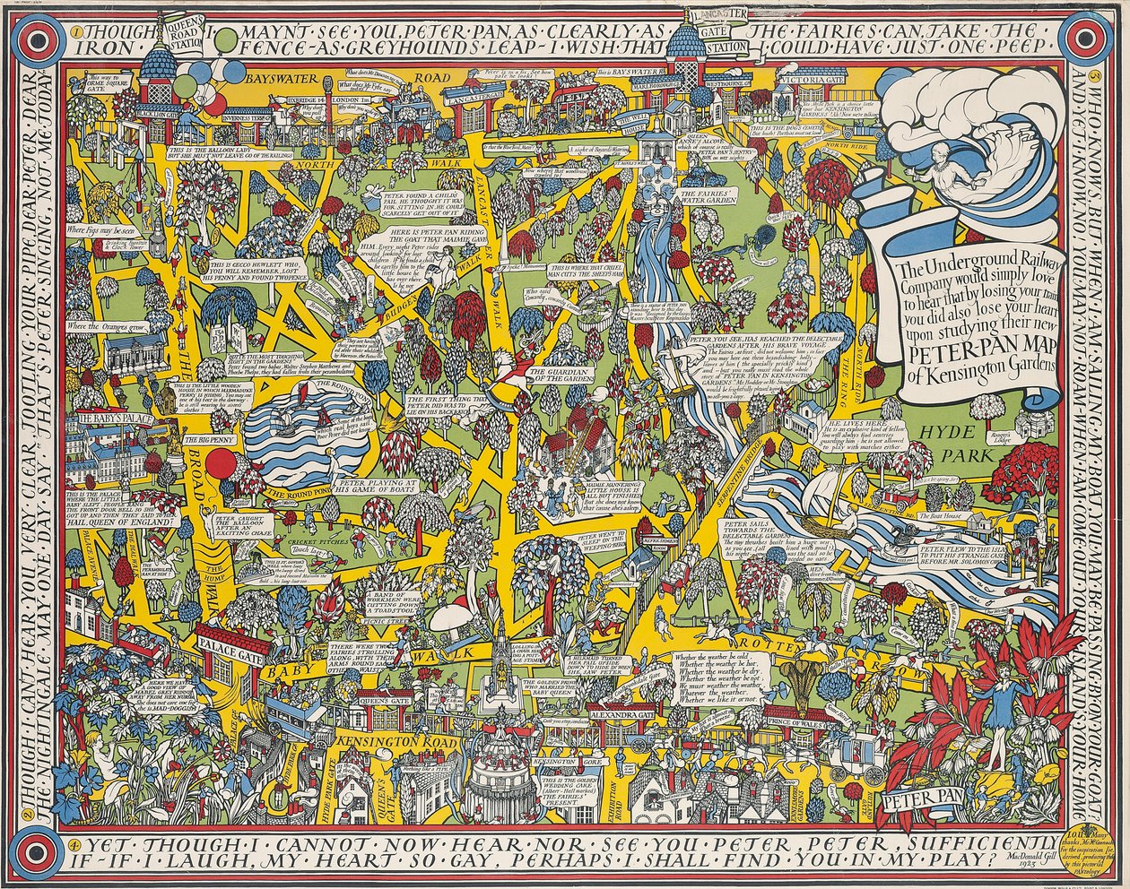 Mapa Peter Pan z Kensington Gardens autorstwa Leslie MacDonald Gill