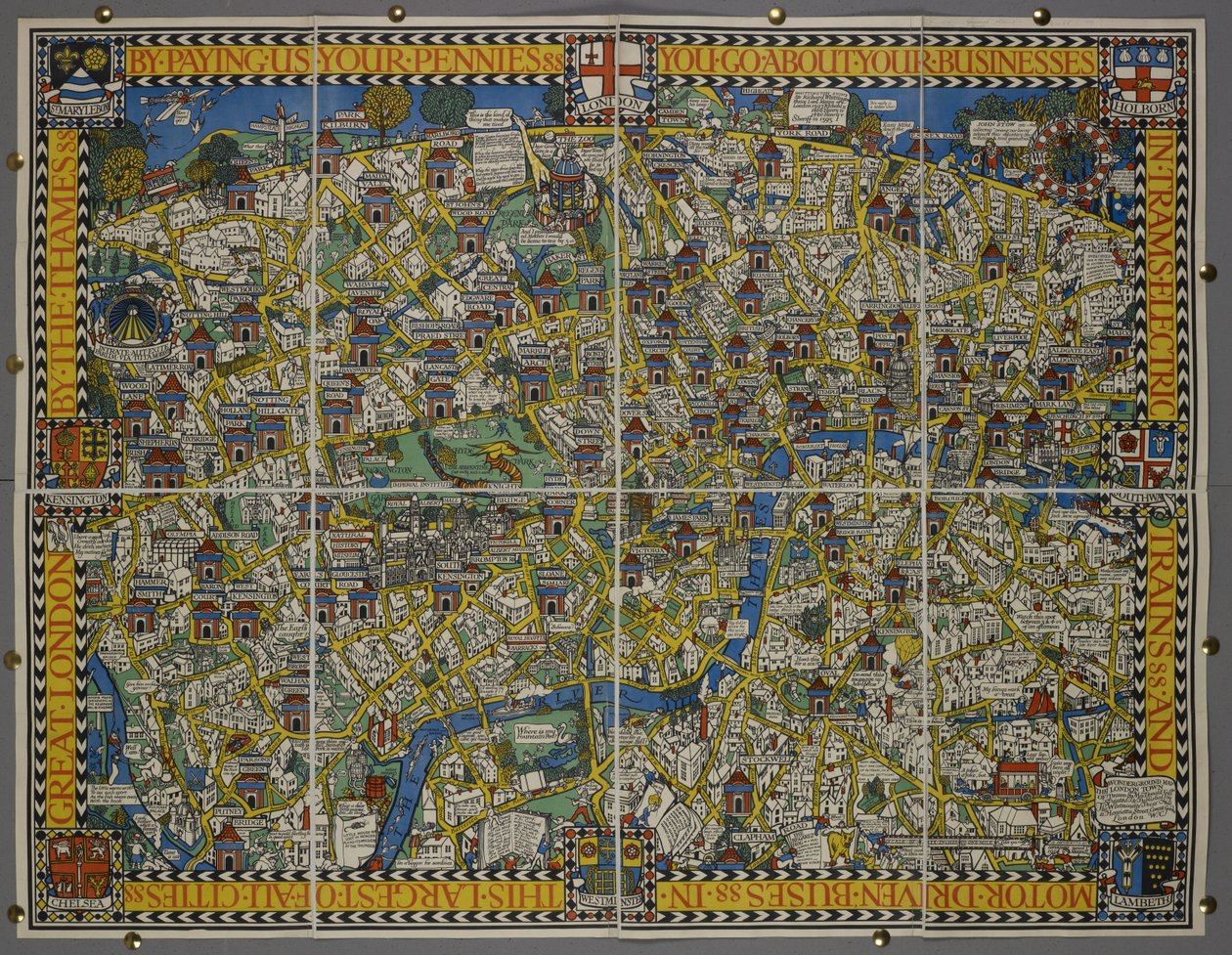 „Płacąc nam swoje grosze” - lub „Mapa Wonderground of London Town” autorstwa Leslie MacDonald (1884 1947) Gill