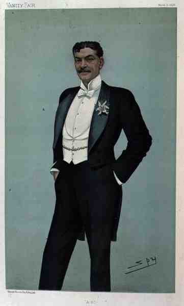 „AB.”, rysunek „Szpieg” Arthura Bourchiera (1863-1927) z Targu próżności, 5 marca 1896 (kolor lito) autorstwa Leslie Matthew Ward