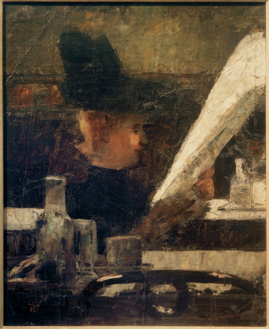 Czytelnik gazet w kawiarni (pani w kawiarni) autorstwa Lesser Ury