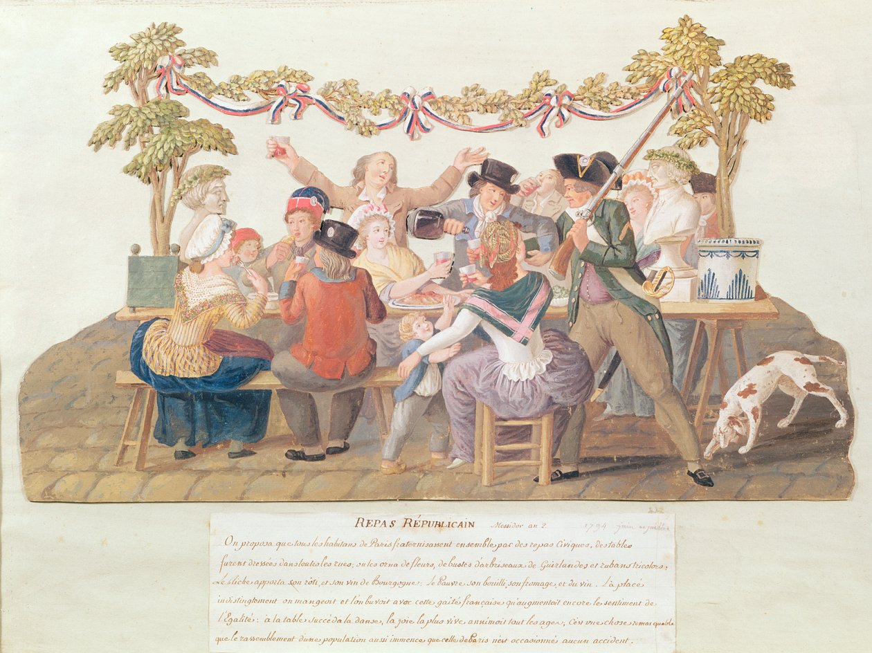 Posiłek Republikański, Messidor, Rok II (czerwiec-lipiec 1794) (wc i gwasz na karcie) autorstwa Lesueur Brothers