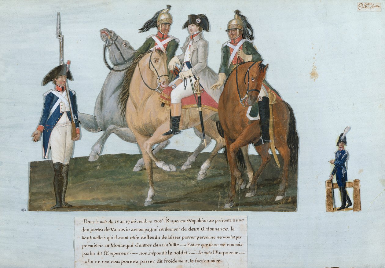Napoleon Bonaparte (1769-1821) i wartownik warszawski autorstwa Lesueur Brothers