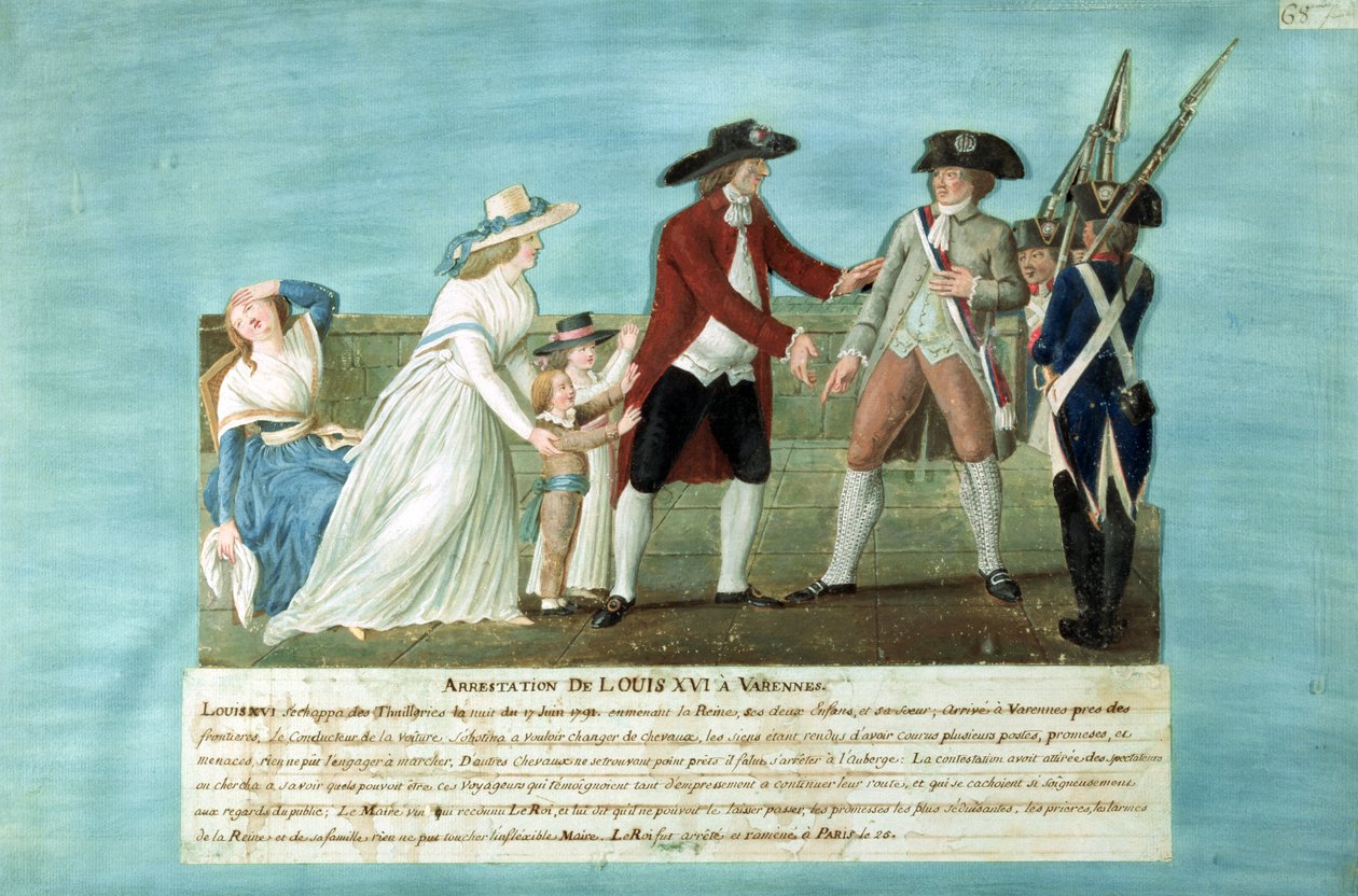 Aresztowanie Ludwika XVI i jego rodziny w Varennes, 21 czerwca 1791 r. autorstwa Lesueur Brothers