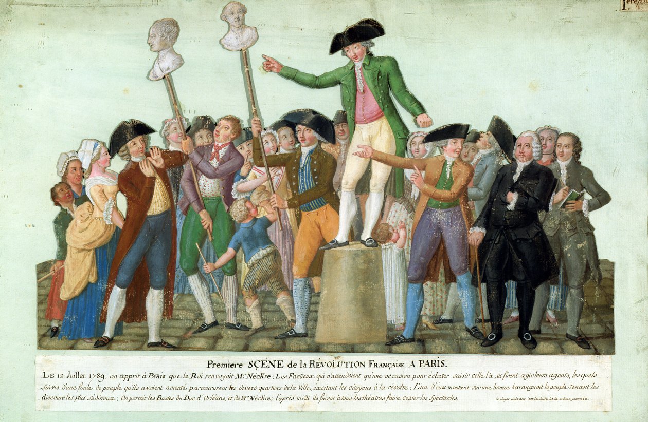 Początek Rewolucji Francuskiej, 12 lipca 1789, Paryż (gwasz na karcie) autorstwa Lesueur Brothers