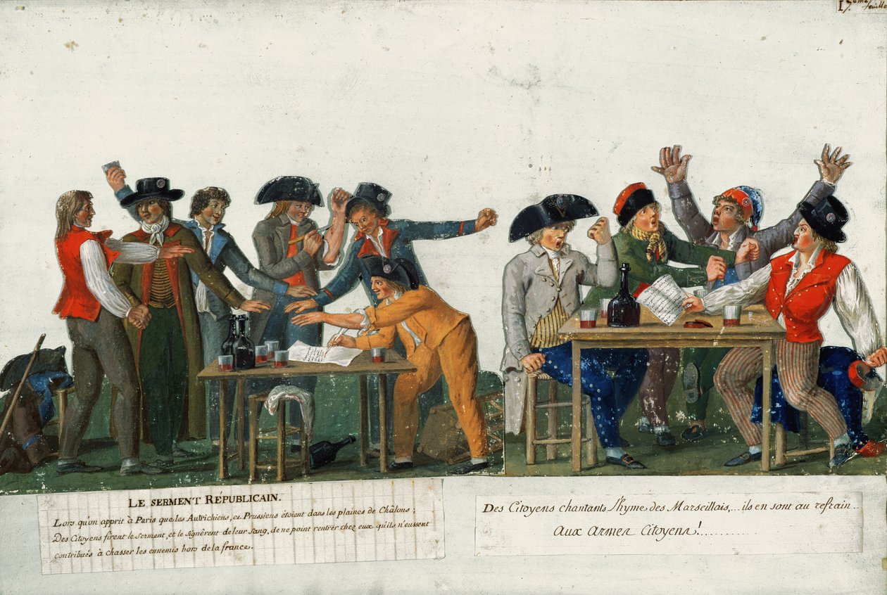 Przysięga Republikańska podpisana krwią i śpiewająca „Marsylianka”, c.1792 autorstwa Lesueur Brothers