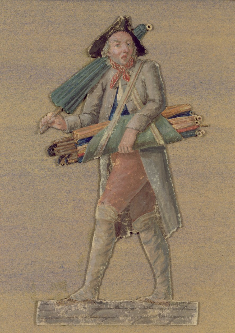 Sprzedawca parasolek (gwasz na karcie) autorstwa Lesueur Brothers