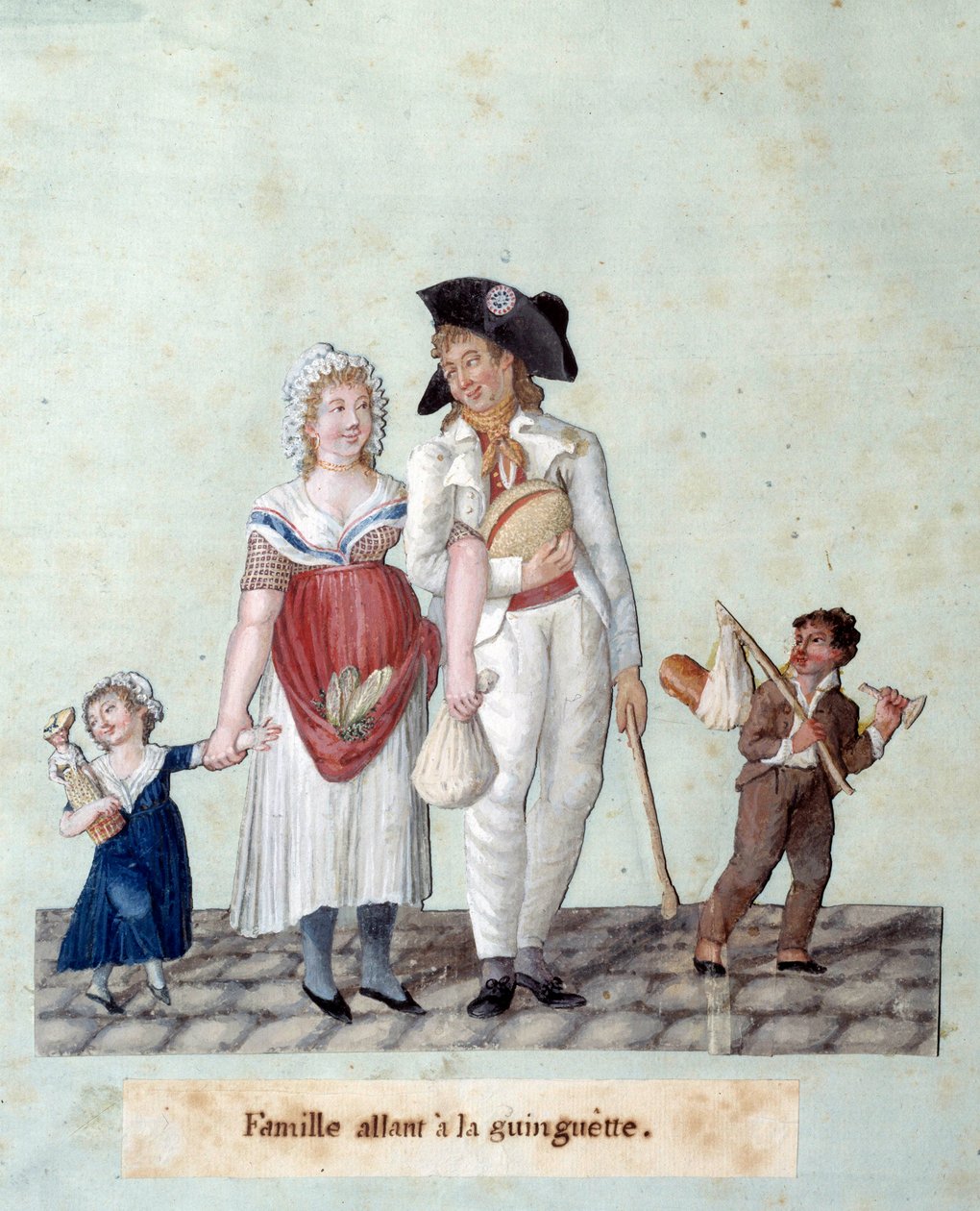 Rewolucja Francuska: rodzina idąca na guinguette. Gwasz braci Lesueur (XVIII wiek) autorstwa Lesueur Brothers