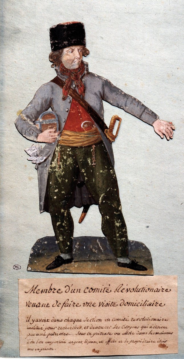 Rewolucja Francuska: „” członek Komitetu Rewolucyjnego”” Gouache des freres Lesueur (XVIII wiek). Musee Carnavalet, Paryż autorstwa Lesueur Brothers