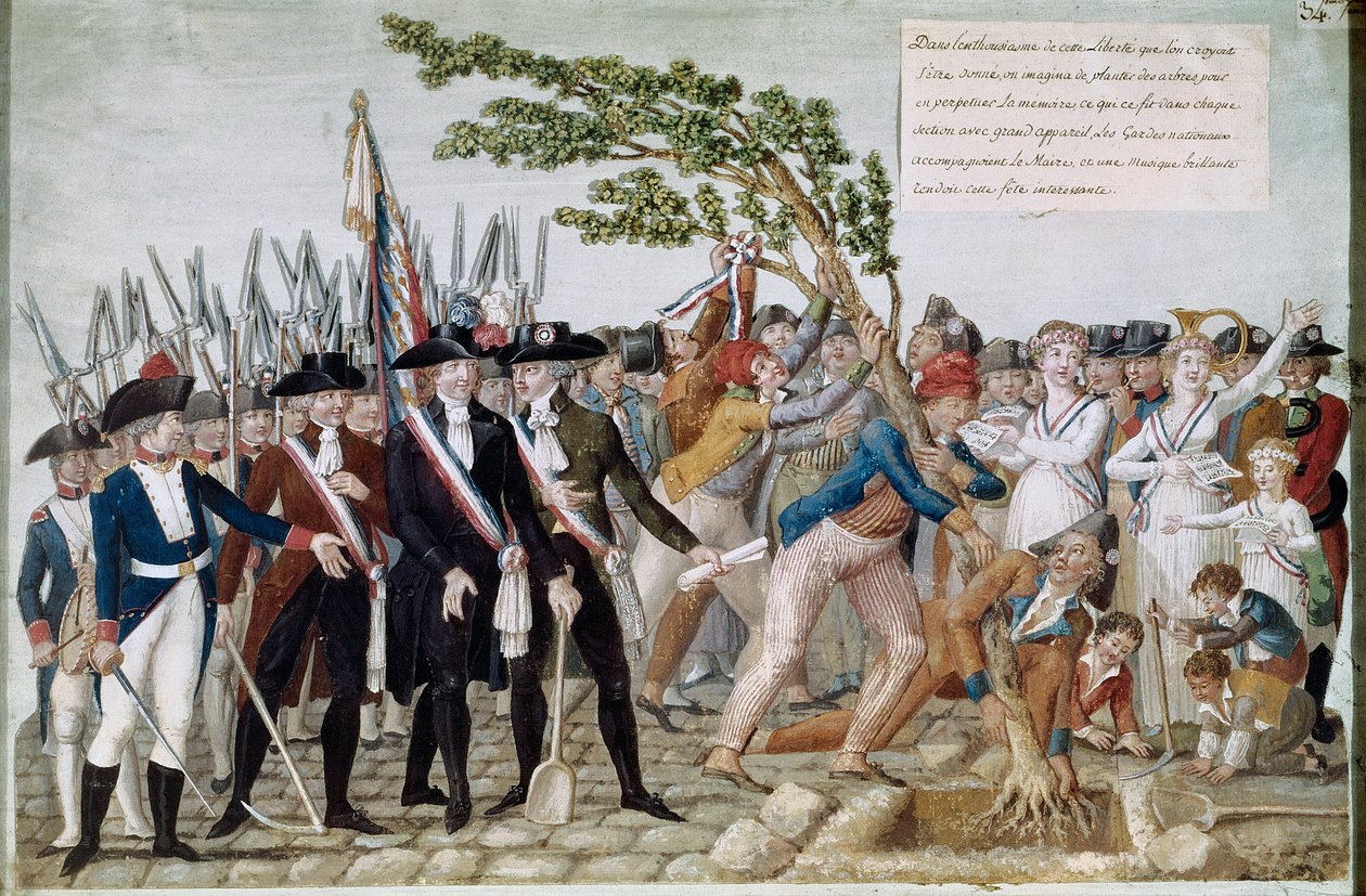 Sadzenie drzewa wolności. Grawerowanie braci Lesueur (XVIII wiek). Paryż, Musee Carnavalet. autorstwa Lesueur Brothers