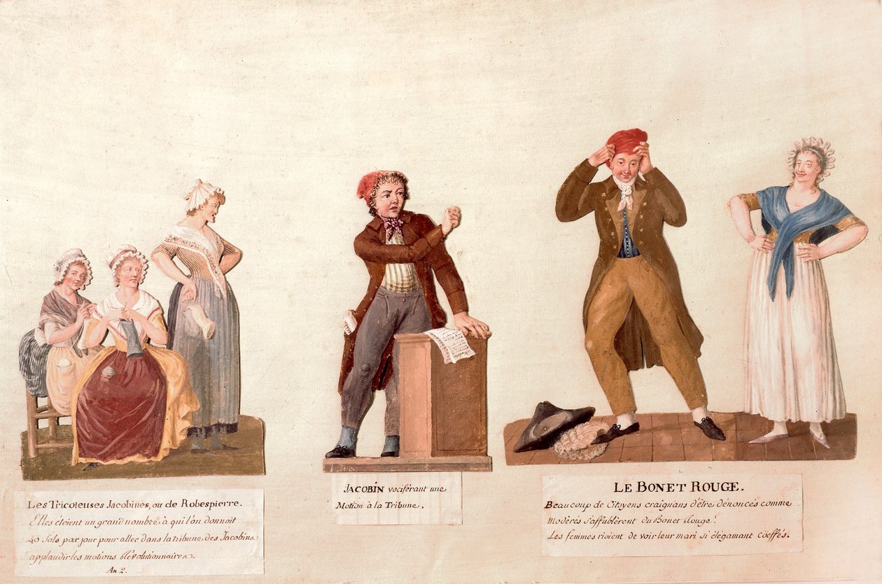 The Jacobin Knitters, Jakobin and the Red Bonnet (gwasz na papierze) autorstwa Lesueur Brothers