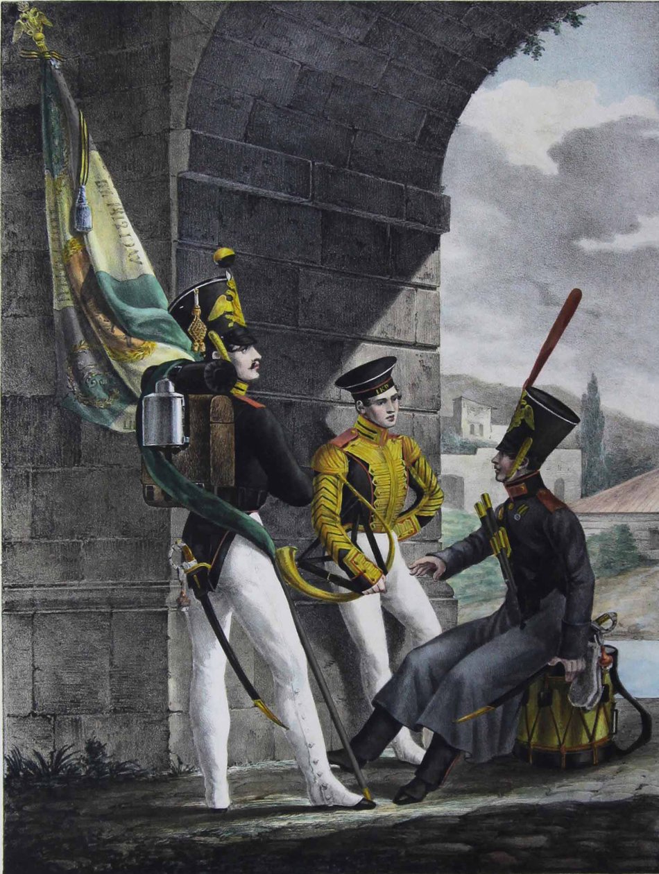Podpraporshchik, perkusista i hornista z pułku gwardii Finliandsky, 1829 autorstwa Lev Alexandrovich Belousov