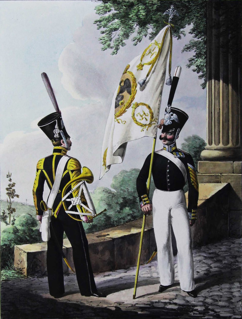 Porte-epee-Praporshchik i Hornist gwardii batalionu garnizonowego, 1829 autorstwa Lev Alexandrovich Belousov