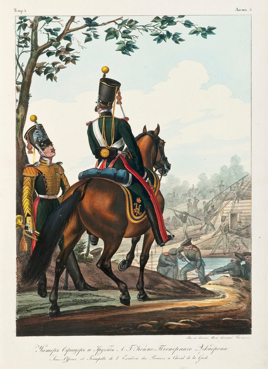 Pod oficerem szwadronu pionierów kawalerii, lata 1830-1840 autorstwa Lev Alexandrovich Belousov