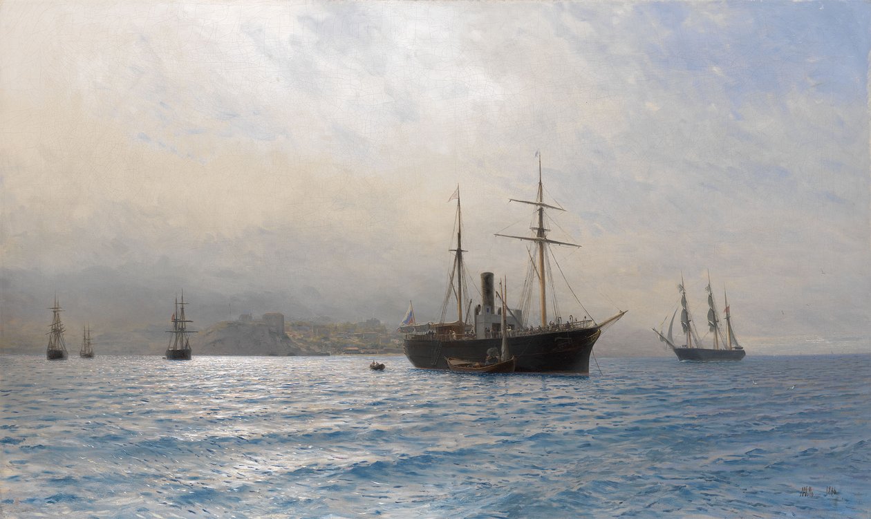 Rosyjski statek przy wejściu do cieśniny Bosfor, po wojnie rosyjsko-tureckiej 18771878 autorstwa Lev Felixovich Lagorio