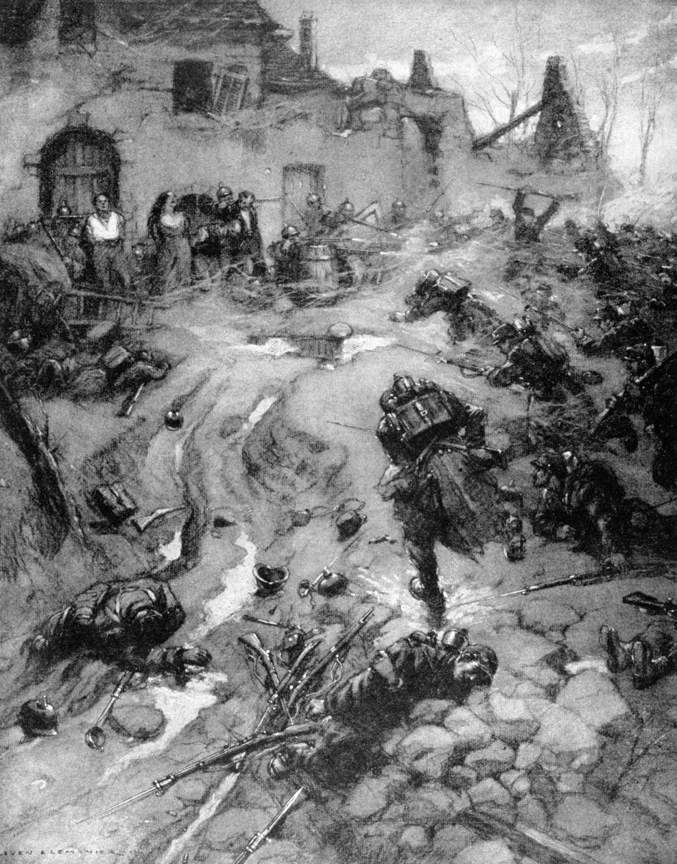 Nasze oddziały zdobywają Steinbach, Alzacja, I wojna światowa, 1915 autorstwa Leven and Lemonier