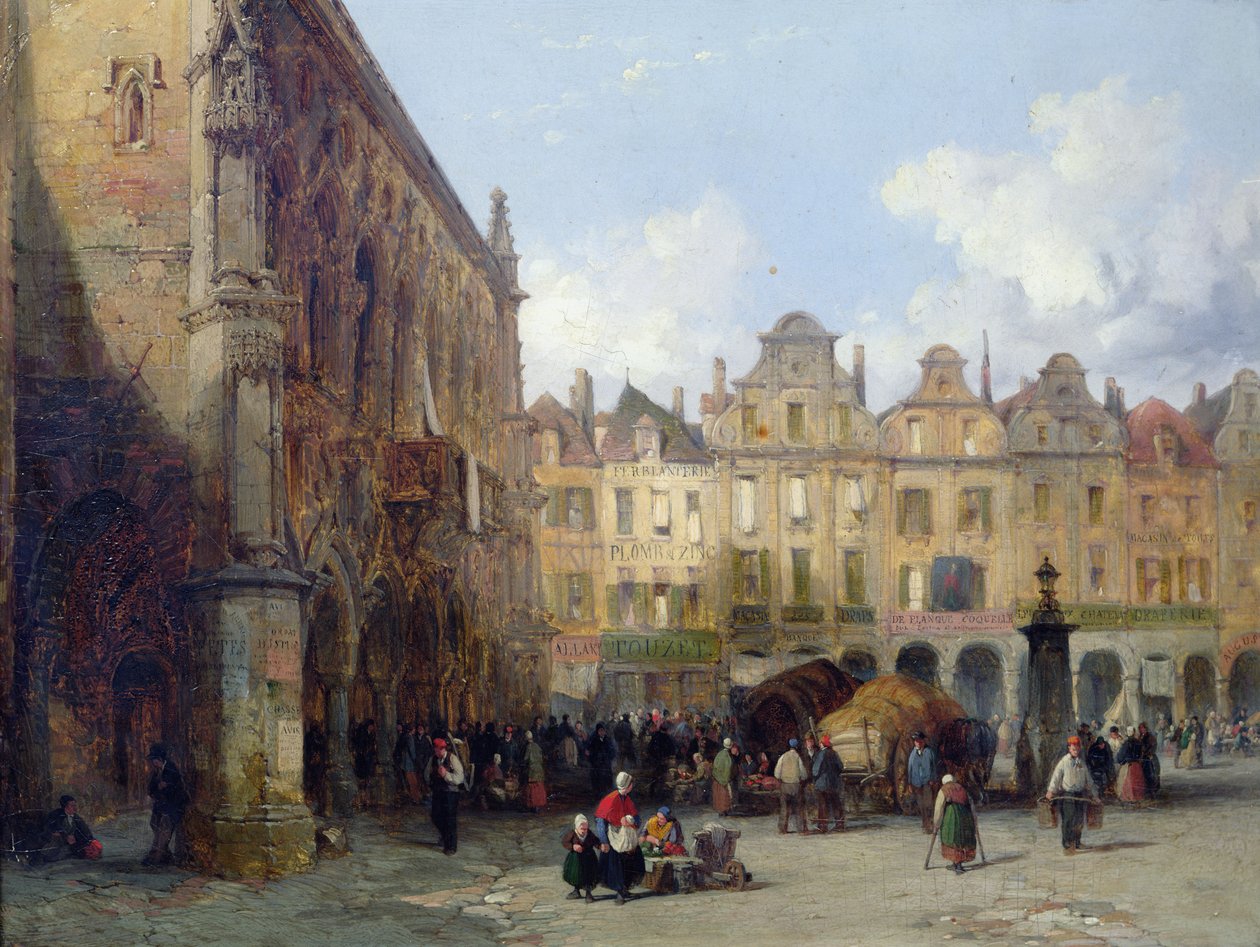 Hotel de Ville, Arras, 1856 (olej na karcie) autorstwa Lewis John Wood