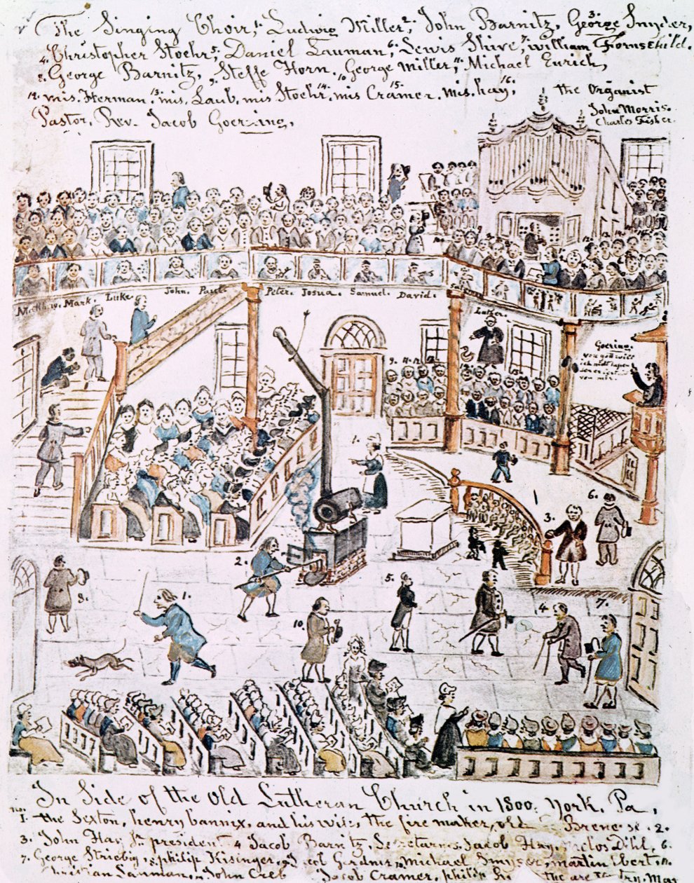 Wewnątrz Starego Kościoła Luterańskiego, hrabstwo York, 1800 autorstwa Lewis Miller