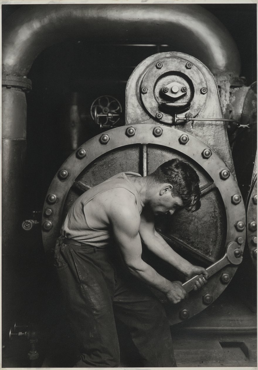 Power House Mechanic, 1925 (odbitka żelatynowo-srebrowa na białym splocie) autorstwa Lewis Wickes Hine