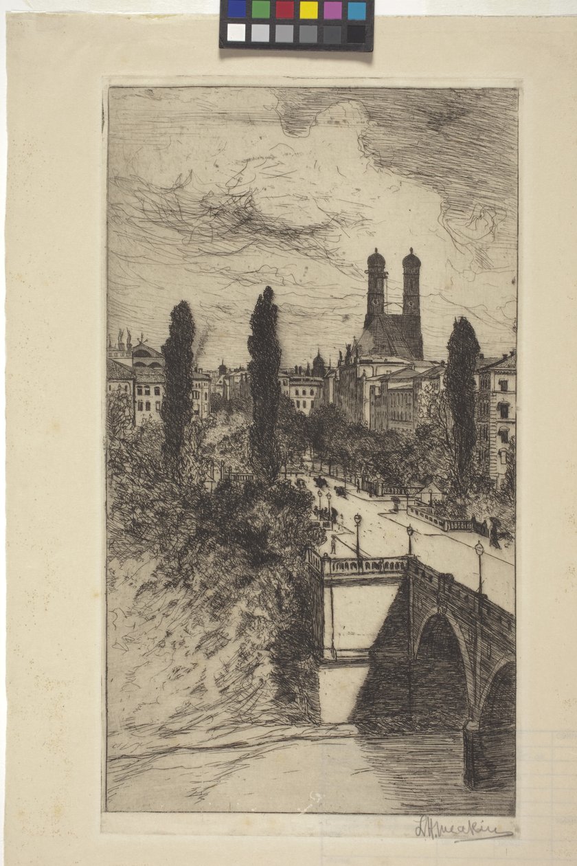 Maximiliam Street i Frauenkirche, Monachium, Bawaria (akwaforta) autorstwa Lewis Henry Meakin