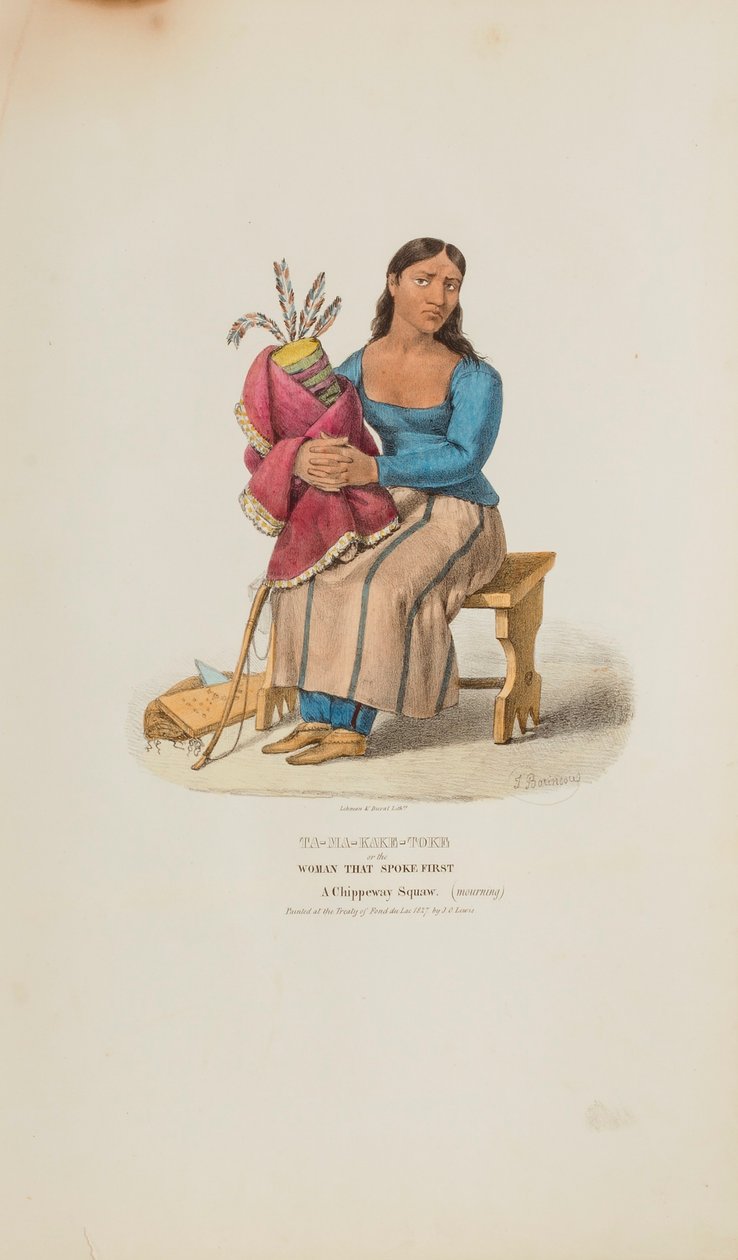 TA-MA-KAKE-TOKE lub Kobieta, która mówiła pierwsza; Kobieta Chippeway (żałoba), z Portfolio Aborygenów autorstwa Lewis, James Otto