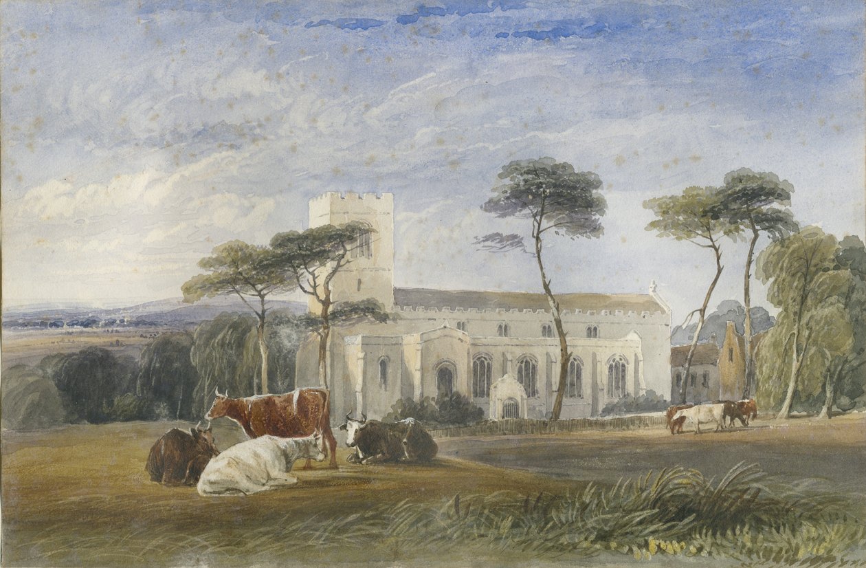 Kościół Biddulph: malarstwo akwarela i [ok. 1830-1840] autorstwa Lewis John Wood