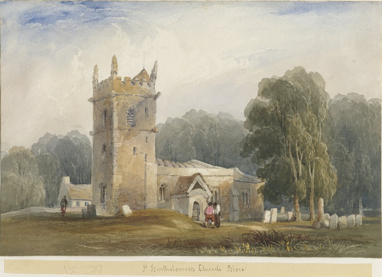 Blore Church: malarstwo akwarela i [ok. 1830] autorstwa Lewis John Wood