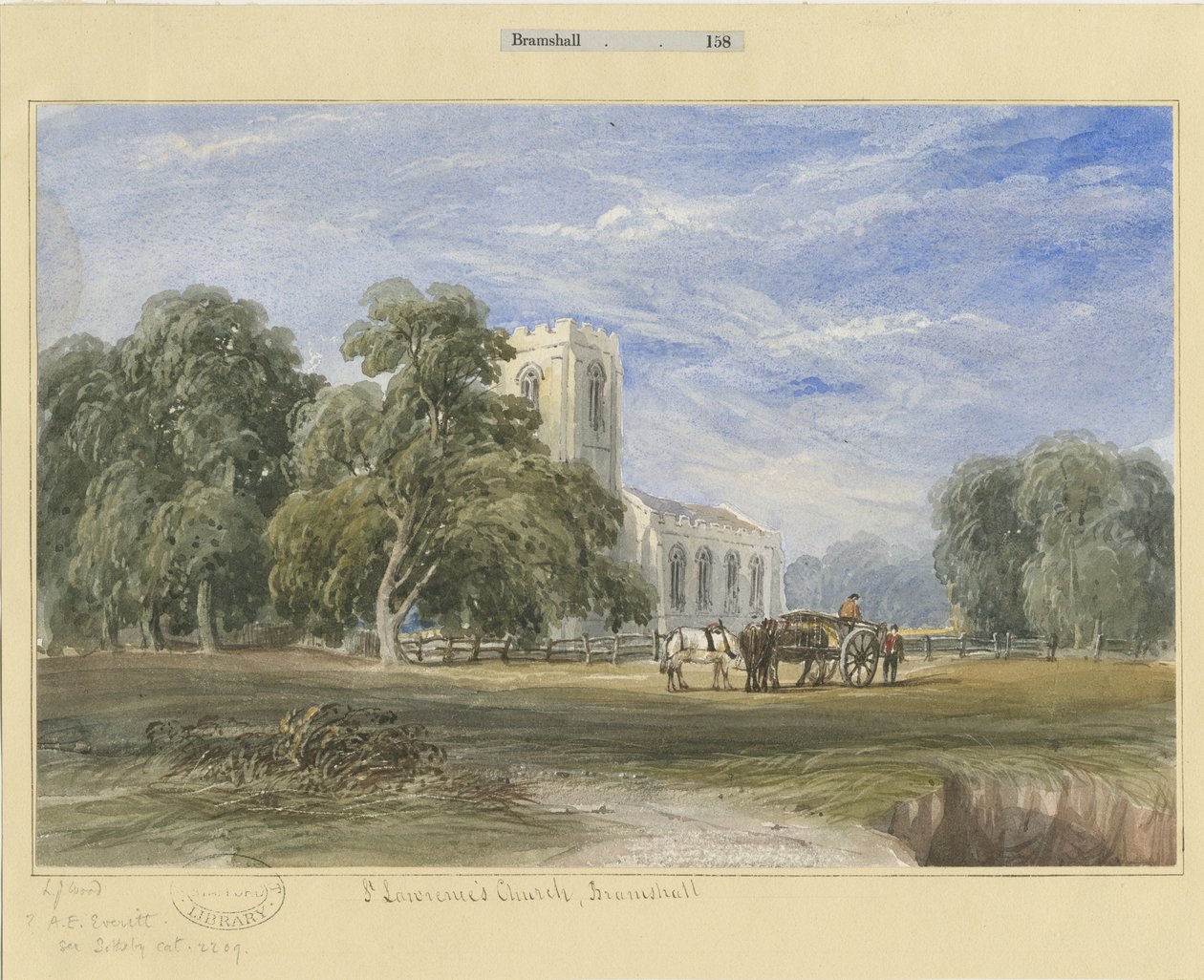 Kościół Bramshall: malarstwo akwarela i [ok. 1830-1840] autorstwa Lewis John Wood