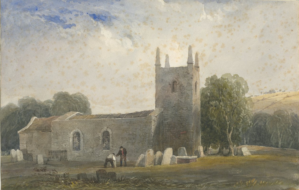 Butterton Church: malarstwo akwarelowe i [ok. 1830-1840] autorstwa Lewis John Wood